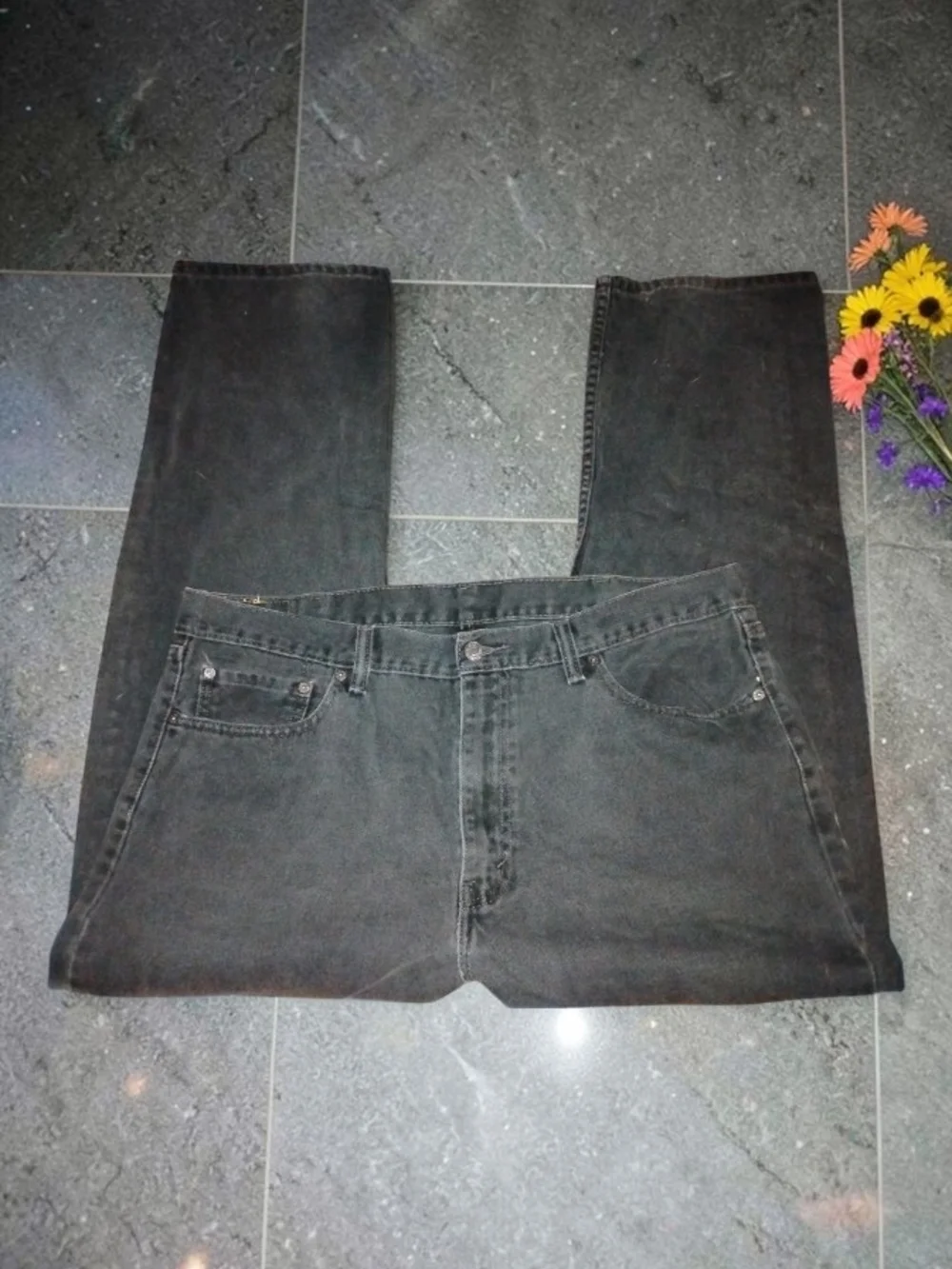 Classic Levi's 505 Regular Fit Straight Leg Black Wash Jeans 40x32
